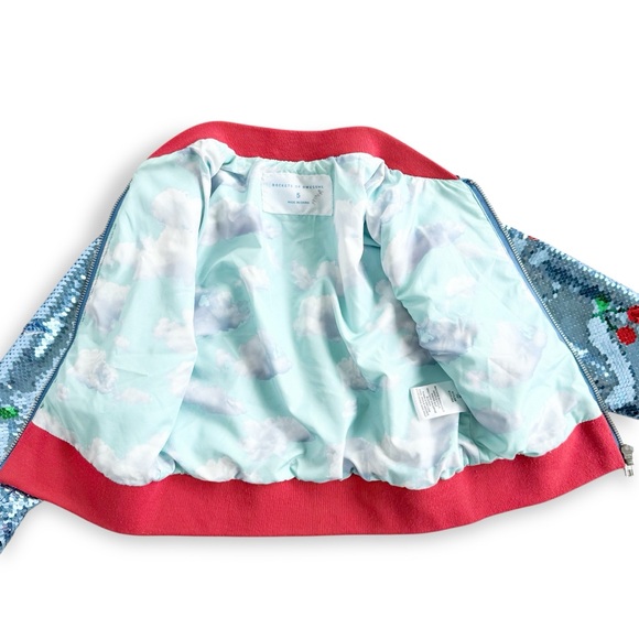 Rockets of Awesome Sequin Cherry Bomber Jacket Girls Size 5 Blue Red Sparkly - Picture 11 of 16